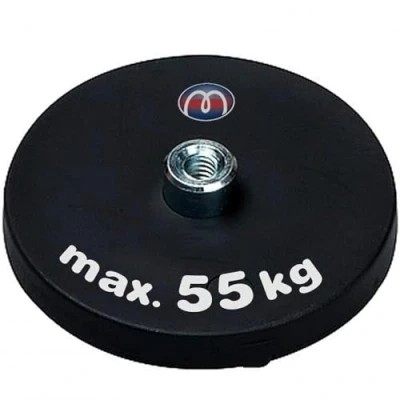 Immagine di 2 x Basi magnetiche gommate boccola filettata (M8) Diametro Ø88mm Neodimio (NdFeB) Forza di attrazione 55 kg pezzi Magneti permanenti Calamite potenti (Terre Rare) rivestiti in gomma