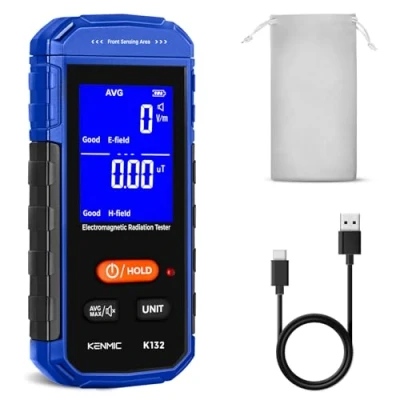 Immagine di KENMIC Misuratore EMF, Rilevatore di campi elettromagnetici portatile con LCD digitale, Adatto per ispezioni EMF domestiche e all&#039;aperto caccia ai fantasmi Blu