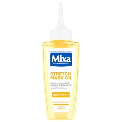 Immagine di Mixa Stretch Mark Oil, olio anti smagliature, ammorbidisce l&#039;aspetto e il prurito delle niacinamide Bright, ipoallergenico, 100 ml