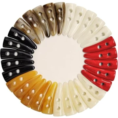Immagine di 30X 6 Colori Corno Imitazione Dente Toggle Pulsanti Compatibile con Cappotto Giacca Blazer Crema Osso 5cm