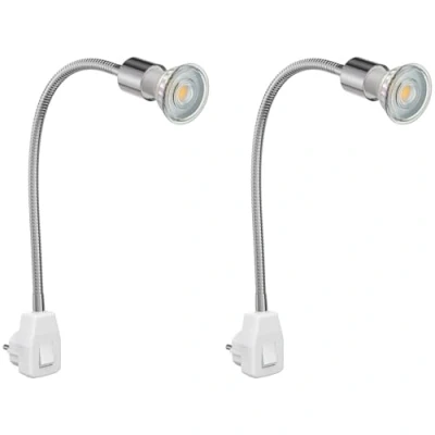 Immagine di ledscom.de 2 pz. attacco LESCH lampada da lettura a collo d&#039;oca, cromo/bianco, incl. GU10 LED (bianco caldo, 7,6W, 1103lm ciascuno, 33)