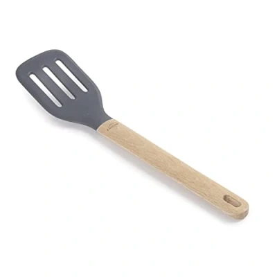 Immagine di Lacor 68186 Spatola perforata in silicone Unite, paletta professionale, manico legno di faggio, non dance la padella, resistente alle alte temperature, senza BPA, 34 x 7,5 10,5 cm, grigio