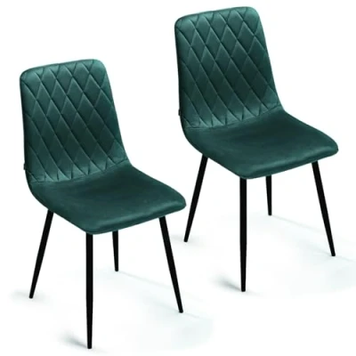 Immagine di Sedia da Pranzo Set di 2 Verde Velluto Gambe in Metallo Soggiorno Divano Cucina Acciaio Inox