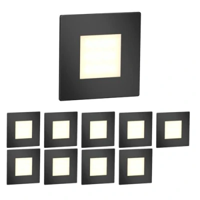 Immagine di ledscom.de 10 LED luce per scale/apparecchio da incasso FEX interni ed esterni, angolare, nero, 85 x mm, bianco caldo