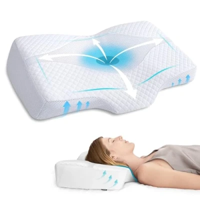 Immagine di HOMCA Cuscino Cervicale Ergonomico Ortopedico Memory Foam Sostenere Testa, Collo, Spalle, Federa Lavabile, 61 x 41 11/9cm