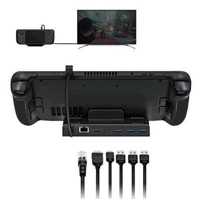 Immagine di Mcbazel 6 in 1 Steam Deck Docking Station con Porta LAN RJ45/4K HDMI/Ethernet/Caricamento PD Tipo C/Trasferimento Dati USB3.0 per Deck/NS Switch/Switch OLED