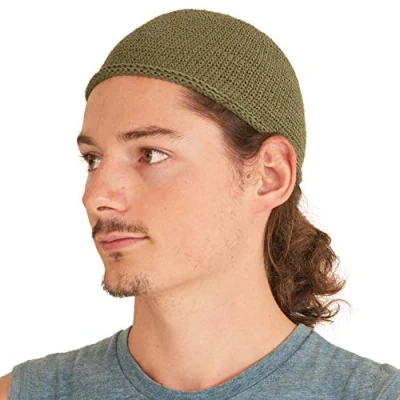 Immagine di CHARM Kufi Hat Berretto da Uomo in Cotone con Teschio, Realizzato a Mano, 2 Taglie, Cachi, M