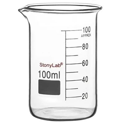 Immagine di stonylab Bicchiere di vetro, 1 Confezione Vetro Borosilicato Graduated Low Form Griffin Beaker con Becco Versamento da Laboratorio, 100 ml
