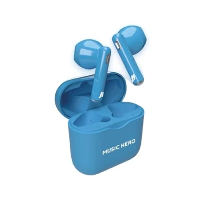 Immagine di Music Hero cuffiette auricolari wireless, colorazione fluo, tecnologia True Wireless Stereo (TWS), custodia di ricarica da 180 mAh, controlli touch, microfono integrato, semi in ear, blu