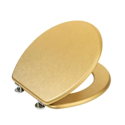 Immagine di WENKO sedile WC mod. Aldeno Gold Opaco, in MDF con fissaggio acciaio inox, laminato, struttura legno discreto, coperchio: 37 x 41 cm