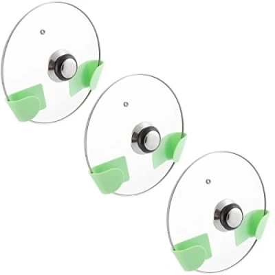 Immagine di InnovaGoods Set 3 Supporti Adesivi Multiuso per Coperchi Cucina, Salvaspazio, Facile Installazione con Nano PU Gel, Versatile e Regolabile, Grigio, Media, ABS