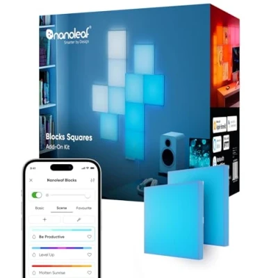 Immagine di Nanoleaf Pacchetto di Espansione Blocks 2 Quadrati (Richiede Kit Iniziale), Pannelli Decorativi RGBW per Pareti, Luce Diffusa Temperatura Colore regolabile 1200K a 6500K (23,1 x 23,1 cm ciascuno)