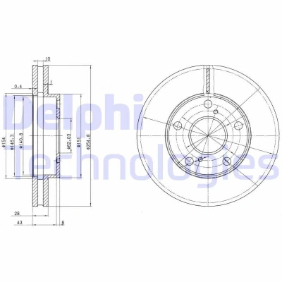 Immagine di DELPHI BG3177 Disco freno 255 28 5 ventilato Oleato non trattato senza cuscinetto ruota, anello sensore ABS