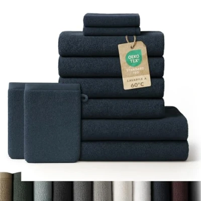 Immagine di Blumtal Set Asciugamani Bagno, Super Assorbenti, 100% Cotone Certificato Oeko Tex 100, da 2 Teli + 4 Salviette Viso+ Guanti, Blu Oceano