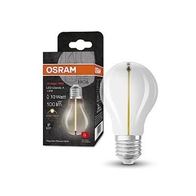 Immagine di OSRAM Lampada LED Vintage 1906 Classic A FIL, E27, goccia, trasparente, 1.8W, 100lm, 2700K, luce bianca calda, filamento magnetico, basso consumo energetico, lunga durata
