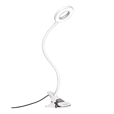 Immagine di EYOCEAN Lampada da Lettura Libro Letto con Pinza, 3 Colore 9 Luminosità Regolabile, 360 Flessibile, Dimmerabile, USB LED Lampada, per Scrivania/Tavolo/Trucco/Tattoo, Adattatore Incluso 7W (Bianco)