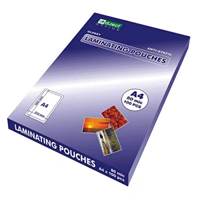 Immagine di D.RECT Pouches di Plastificazione Lucidi Confezione da 100 Unità, Trasparente, A4, 80 Micron