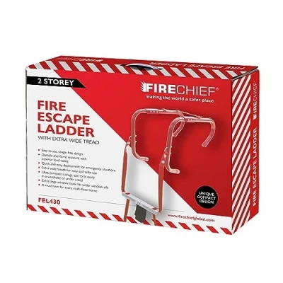 Immagine di Firechief FEL430 Fire Escape Scaletta per uso domestico Scala leggera compatta situazioni di emergenza fuga pieghevole a 2 piani con gradini extra larghi