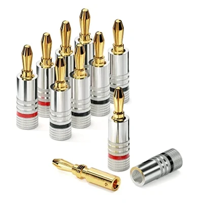 Immagine di conecto connettori a banana professionali, per tutti i cavi degli altoparlanti con un diametro massimo di 6mm², 8 pezzi anello colorato tutt&#039;intorno, rosso/nero