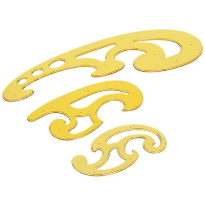 Immagine di Liquidraw, set di 3 curvilinee, trasparenti/Arancioni, per disegno tecnico, stencil e modelli, curvilinee (arancione)