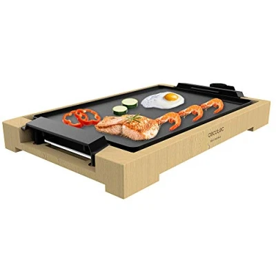 Immagine di Cecotec piastra grill elettrica Tasty&amp;Grill 2000. 2000 W, struttura bambù, termostato regolabile, antiaderente, rivestimento in alluminio fuso. Lavabile lavastoviglie.