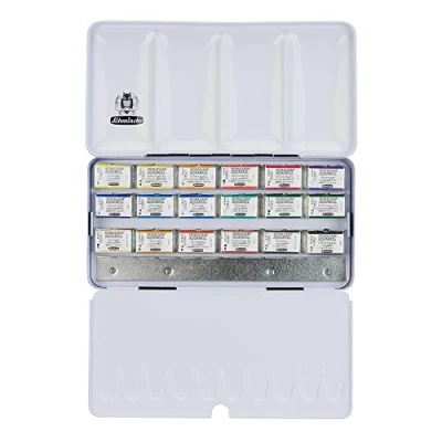 Immagine di Schmincke Scatola di metallo HORADAM® AQUARELL con 18 acquarelli sopraffini, 74318097, set pittura, x 1/1 godet, spazio per ulteriori 6 godet interi o 12 1/2 mezzi
