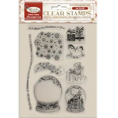 Immagine di Stamperia Stamp acrilico per scrapbooking, album, card, bullet journals and more trasparente, lunga durata, facile da pulire, perfetto artigianato e regalo (Gear up for Christmas, Snow Globes)