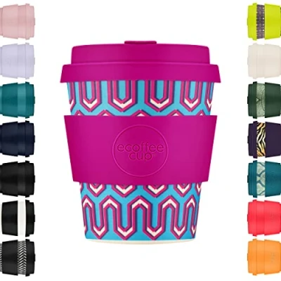 Immagine di 8oz 240ml Ecoffee Cup Riutilizzabile Eco Friendly 100% a base vegetale Tazza di caffè con coperchio e manica in silicone da viaggio senza melamina, Messages From The Unseen World