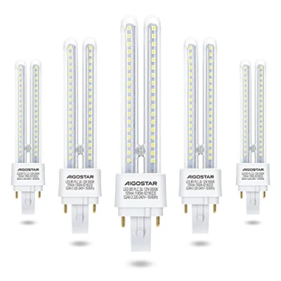 Immagine di Aigostar Lampadina PLC LED G24d 3 12W, Luce Bianca Fredda 6500K 1180 Lumen, Angolo a Fascio 360, Non Dimmerabile, Confezione da 5
