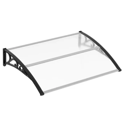 Immagine di Jiubiaz tettoia per porta di casa 150 x 100 cm in policarbonato da 5 mm supporto PP tetto ad arco trasparente estremamente resistente alle intemperie protegge pioggia neve e raggi UV