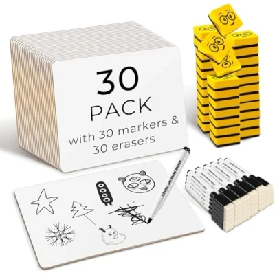 Immagine di 30 Pezzi Lavagna Cancellabile, Ohuhu A4 Bianche Doppia Faccia 22 x cm, Piccola Con Pennarello e Gomme, Mini Per Imparare Disegno, Scuola, Casa, Ufficio