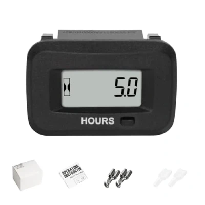 Immagine di Jayron JR HM038AD AC/DC da 5V a 277V,Kit Contaore LCD Digitale,Ore di Funzionamento Parziali Azzerabili,Batteria Integrata,Impermeabile,Utilizzare per Generatore Trattorini Rasaerba ZTR