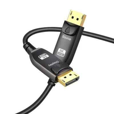 Immagine di Angusplay cavo DisplayPort in fibra ottica 8K 1,4 50Ft / 15 m, Ultra HD 4K 144Hz, 60Hz HBR3, alta velocità 32,4 Gbps, sottile e flessibile, lungo rame DP Display Port 1.4 1.2