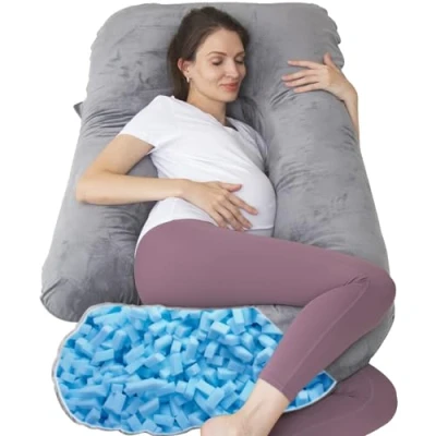 Immagine di TaiBest Cuscino per gravidanza a forma di U, tutto il corpo, con fodera rimovibile, donne maternità, dormire, supporto schiena, gambe, pancia, (Memory foam Grigio)