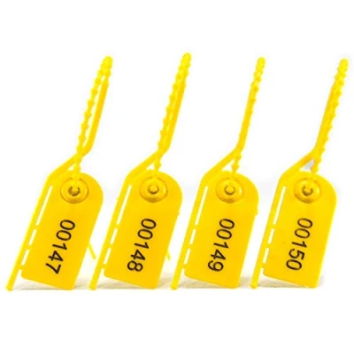 Immagine di 500 fascette di sicurezza numerate Pull Tite Secure anti manomissione in lunghezza regolabile etichetta plastica 210 mm (giallo)