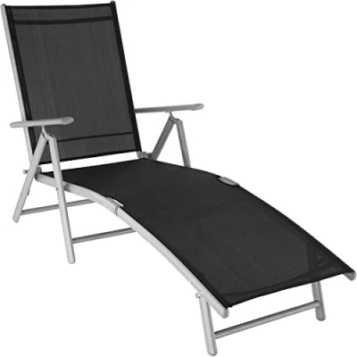 Immagine di TecTake® Lettino Prendisole, Schienale Regolabile, Resistente alle Intemperie, Pieghevole, Alluminio, Mobile Giardino, Campeggio, Mare, Piscina, Terrazzo, Balcone Nero Argento