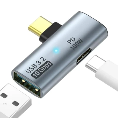 Immagine di TiMOVO Adattatore da USB C A 3.2 2 in 1 con Porta di Ricarica 100W, Splitter Maschio Femmina OTG 10Gbps per Rog Ally, Steam Deck, iPad PRO, MacBook, iPhone Serie 15, Grigio