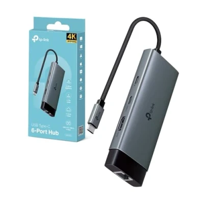 Immagine di TP Link UH6120C Hub USB C 6 in 1, 1 HDMI 4K@60Hz, Gigabit Ethernet, PD Rapida a 100 W, 3 Porte di 3.0 (2 C, A), SuperSpeed 5 Gbps, Adattatore per Windows, Mac OS X, iOS, Android