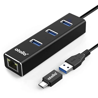 Immagine di atolla Hub USB 3.0 con adattatore di rete RJ45 Gigabit Ethernet LAN, in alluminio 3 porte 1 porta 10/100/1000 Type C per Mac Chromebook Ultrabook