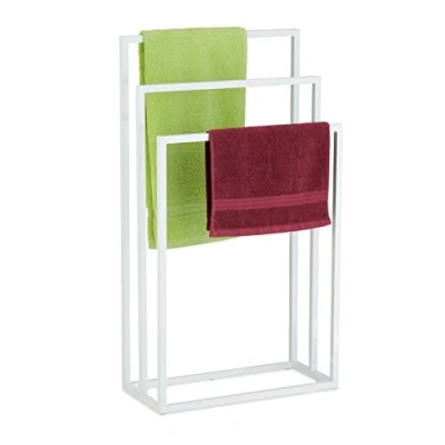 Immagine di Relaxdays Piantana Portasciugamani, Autoportante con 3 Bracci, Acciaio, Appendi Asciugamani 82,5 x 46 21 cm, Bianco, Lega