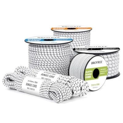Immagine di Brotree Corda Elastica 4mm x 10m Bianco&amp;Nero Gomma Elastici per Teloni Allenare Barca