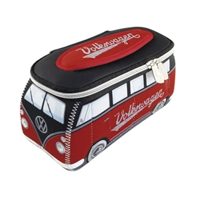 Immagine di BRISA VW Collection Volkswagen Beauty case da viaggio in Neoprene, porta oggetti con manico, Campervan Bus T1 design (Rosso &amp; Nero/Piccolo)