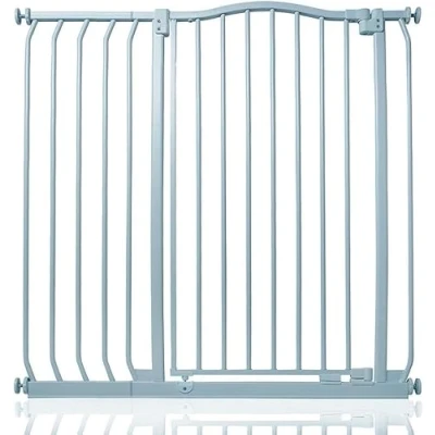 Immagine di Safetots Cancelletto di Sicurezza Extra Alto con Parte Superiore Incurvata, 98cm 107cm, Grigio Opaco, 100cm Altezza, Montaggio a Pressione per Scale, Barriera