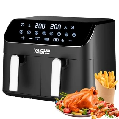 Immagine di YASHE Dual Zone Friggitrice ad Aria Digitale, 9L Air Fryer con 2 Cestelli Antiaderenti, 8 in 1 Programmi di Cottura, Touchscreen LED, Smart Finish &amp; Match Cook
