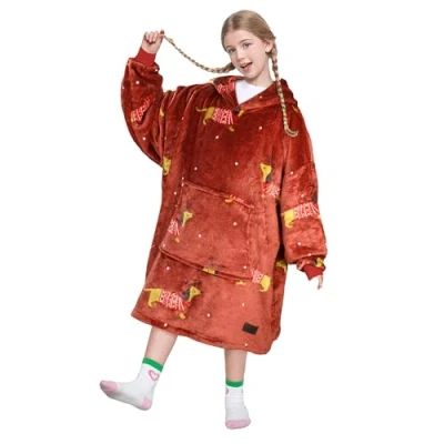 Immagine di Catalonia Classy Coperta in pile oversize con cappuccio, morbida e calda, per bambini, grande tasca frontale adolescenti, ragazze ragazzi, vino