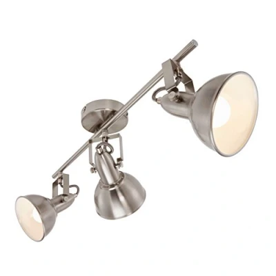 Immagine di Briloner Leuchten Faretti orientabili retro, luci da soffitto vintage, attacco per 3 lampadine E14 max. 40W non incluse, 55.4x18.1x10cm, plafoniera in metallo satinato e bianco all’interno