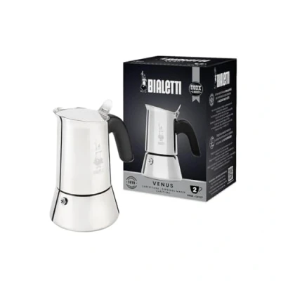 Immagine di Bialetti Nuova Venus, Caffettiera Per Caffè Espresso, Non adatta all&#039;Induzione, Acciaio Inossidabile, 2 Tazze (85 ml)