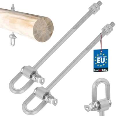 Immagine di KOTARBAU® Set di 2 Ganci Altalena Giardino M10 x 190 mm con Grillo e Bulloni per le Travi Gancio Amaca Sospesa da Esterno in Acciaio Filettatura Zincata
