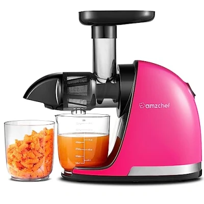 Immagine di AMZCHEF Estrattore Frutta e Verdura Di Succo A Freddo Masticazione Delicata Non C&#039;è Bisogno Filtrare Senza BPA con Due Tazze Pennello Magenta