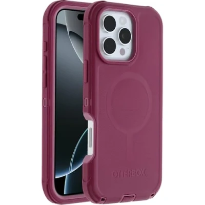 Immagine di OtterBox Cover Defender Series MagSafe per iPhone 16 Pro Max, custodia protettiva antiurto, a prova di caduta, protezione estrema, testata 7x norme MIL STD 810G, Rosso